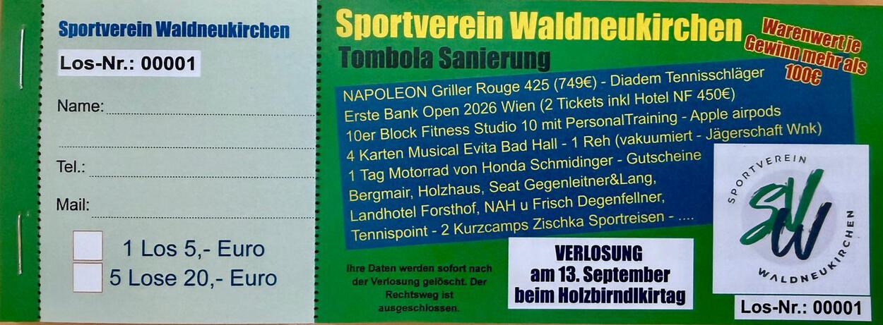 Sportverein Waldneukirchen - Tombola Sanierung Tennisplätze